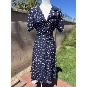 NWT Vintage Retro Style Blazer Dress Midi Dress Navy Tie Back Size Fits SML